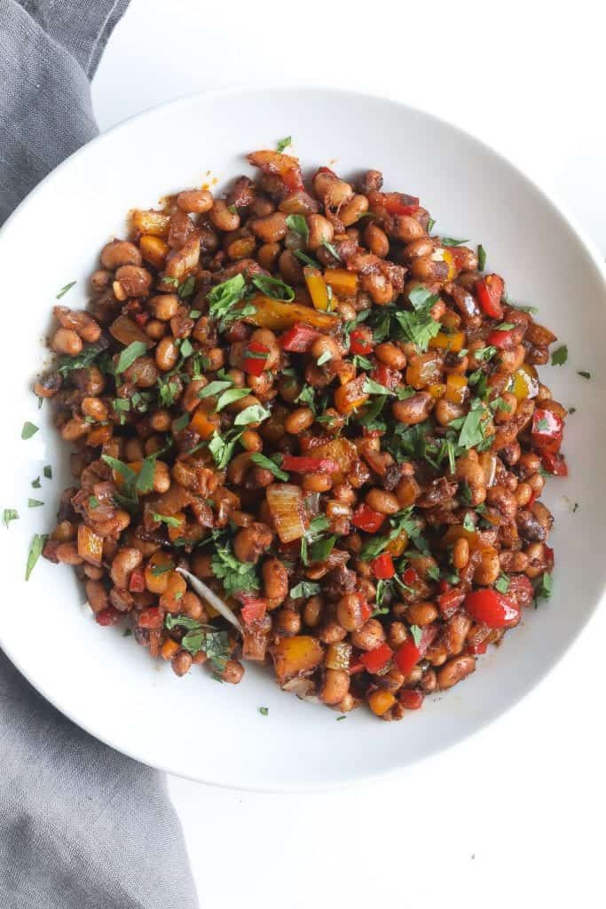 bowl of fried black eyed peas