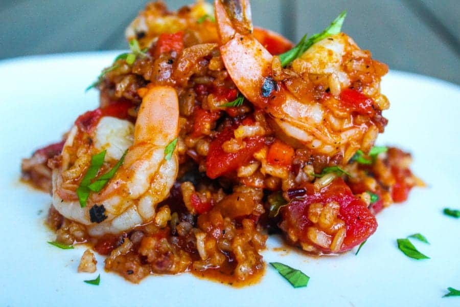 Simple and delicious Red Rice with Jumbo Shrimp