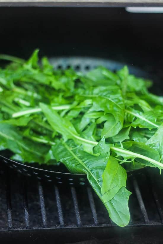 grilled bitter greens on a grill