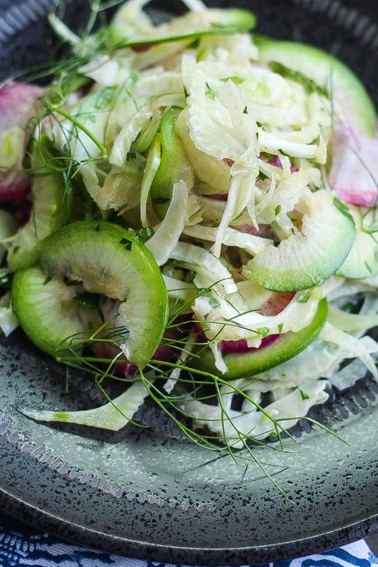 shaved fennel salad on a plate