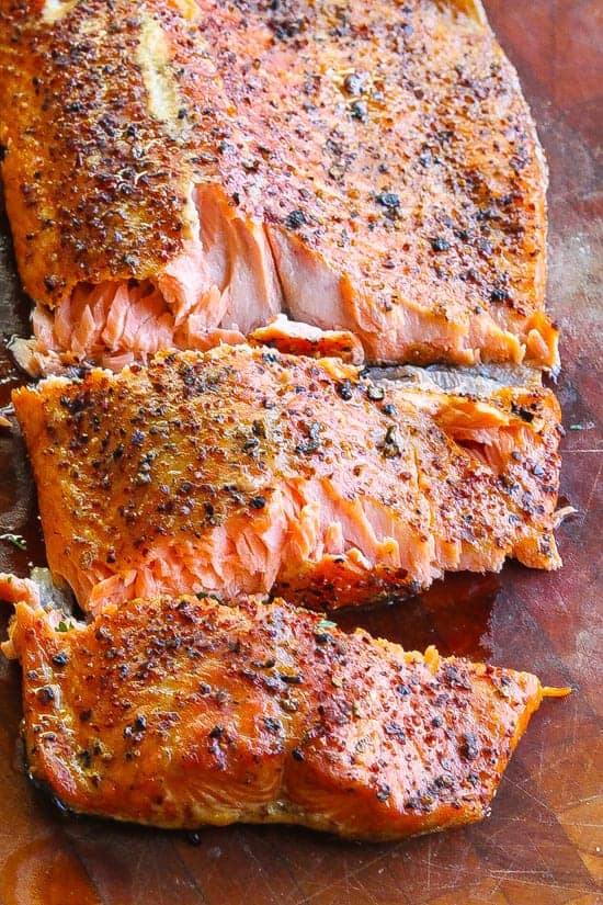 Smoked trout with course dry rub