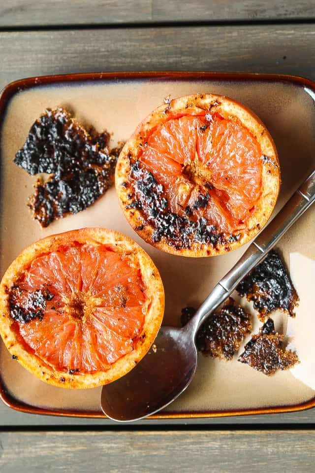 grapefruit brulee on a square plate