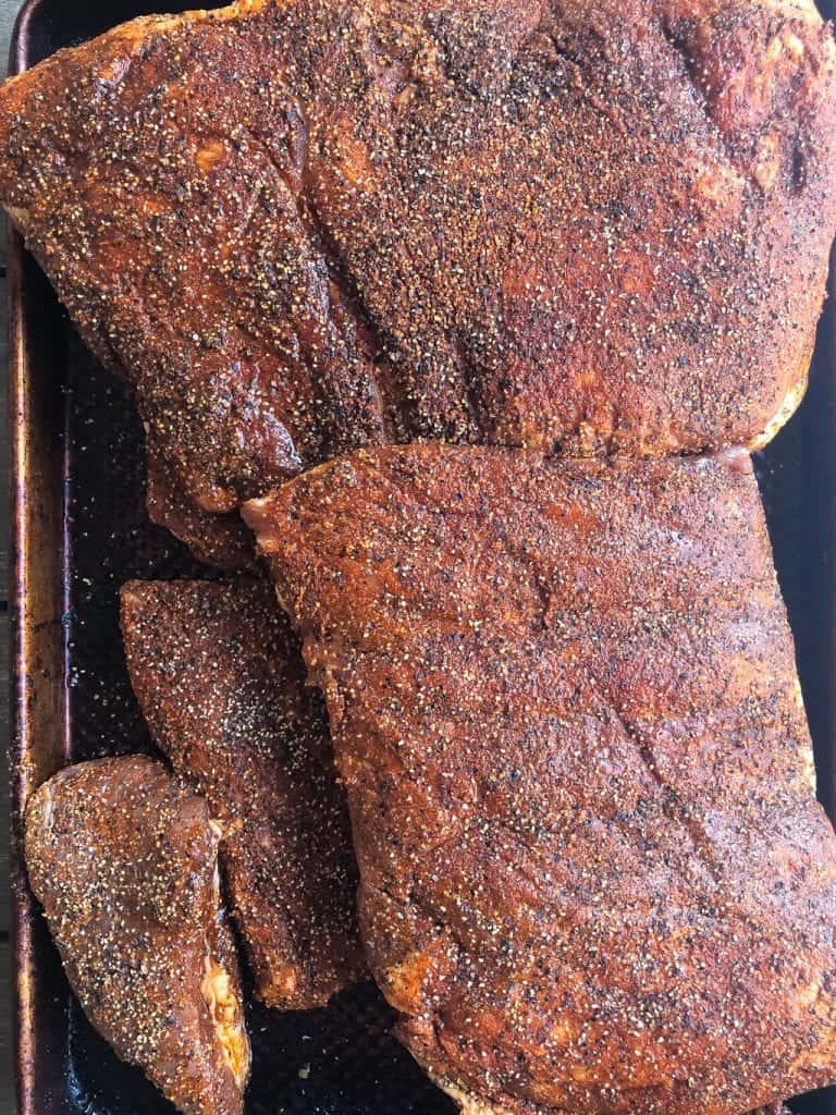 pork spare ribs seasoned with dry spice rub