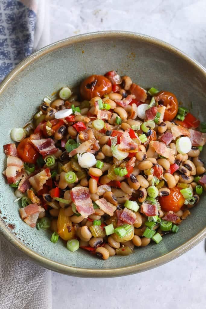 black eyed pea soup in white bow