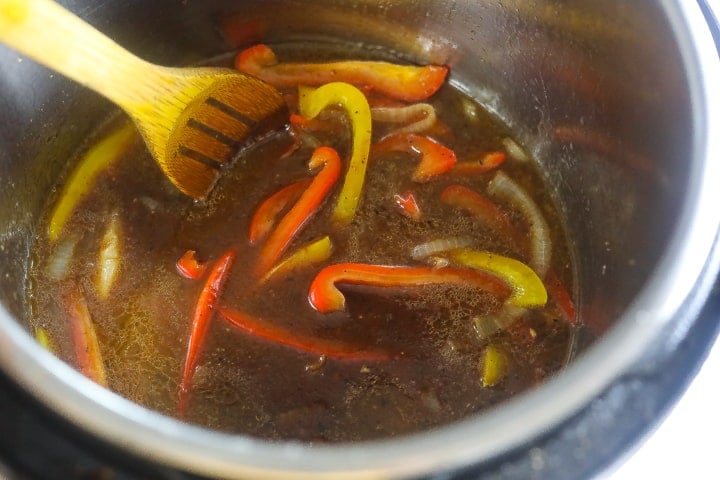 sauce and peppers cooking