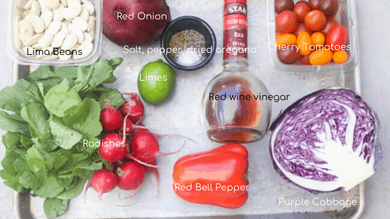 lima bean salad ingredients on a tray