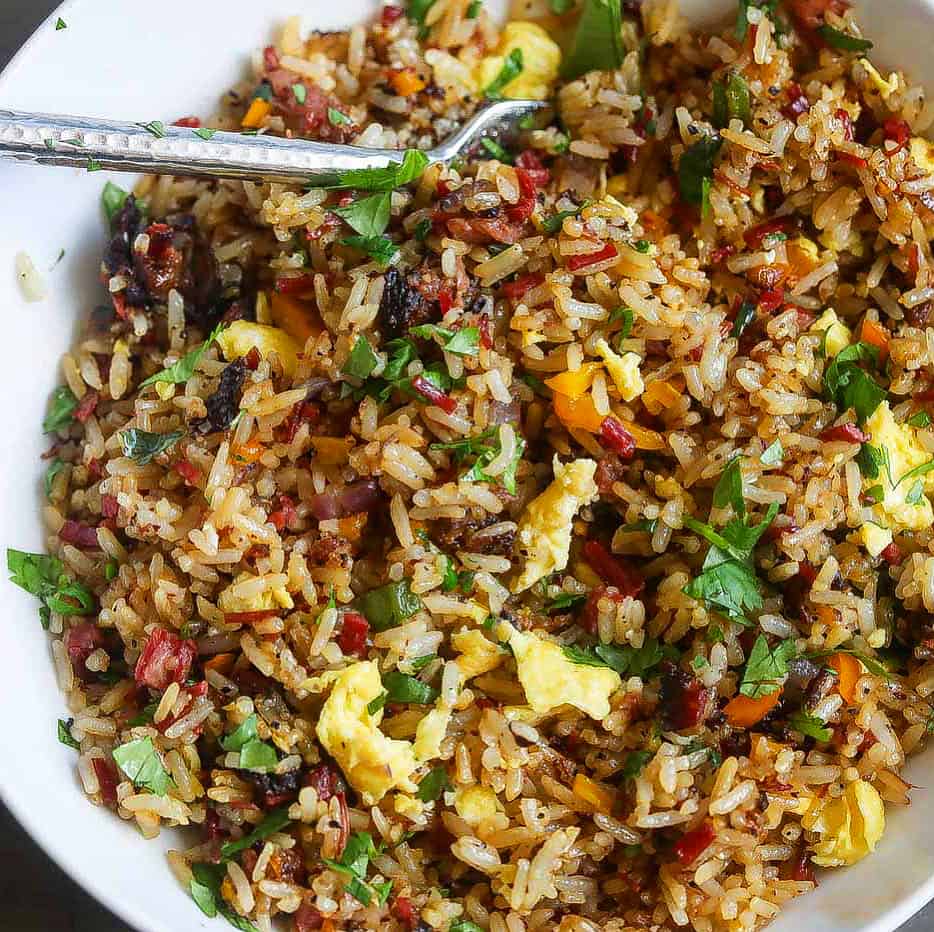 Brisket Fried Rice in a white bowl