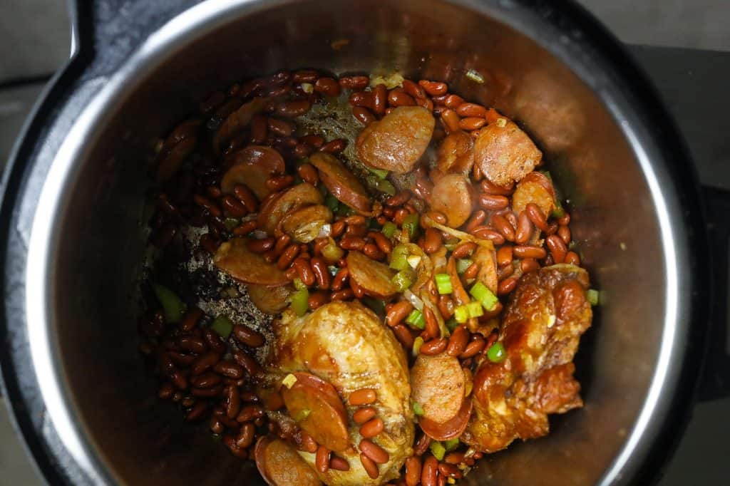 red beans and vegetables in pan