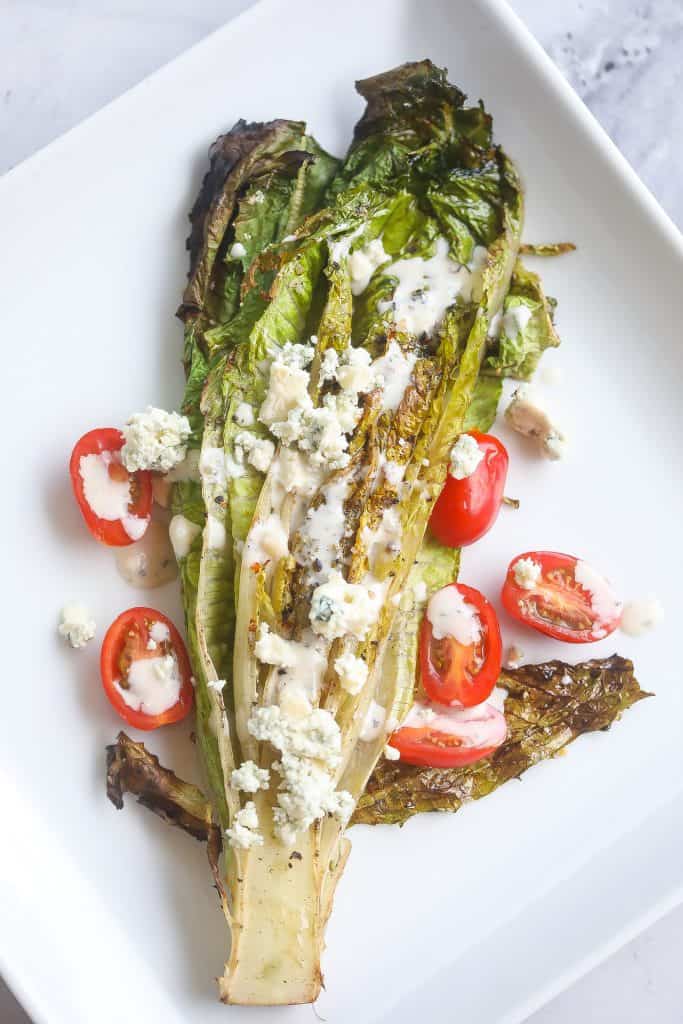 romaine salad on a white plate