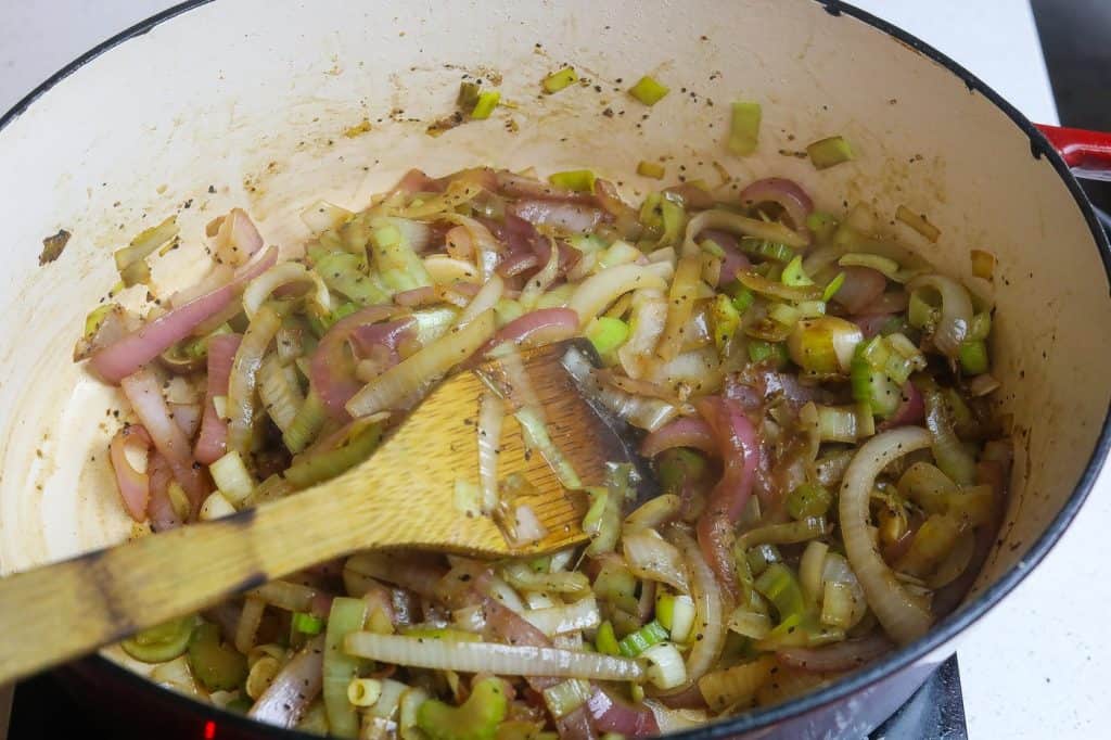 vegetables cooking in a pan