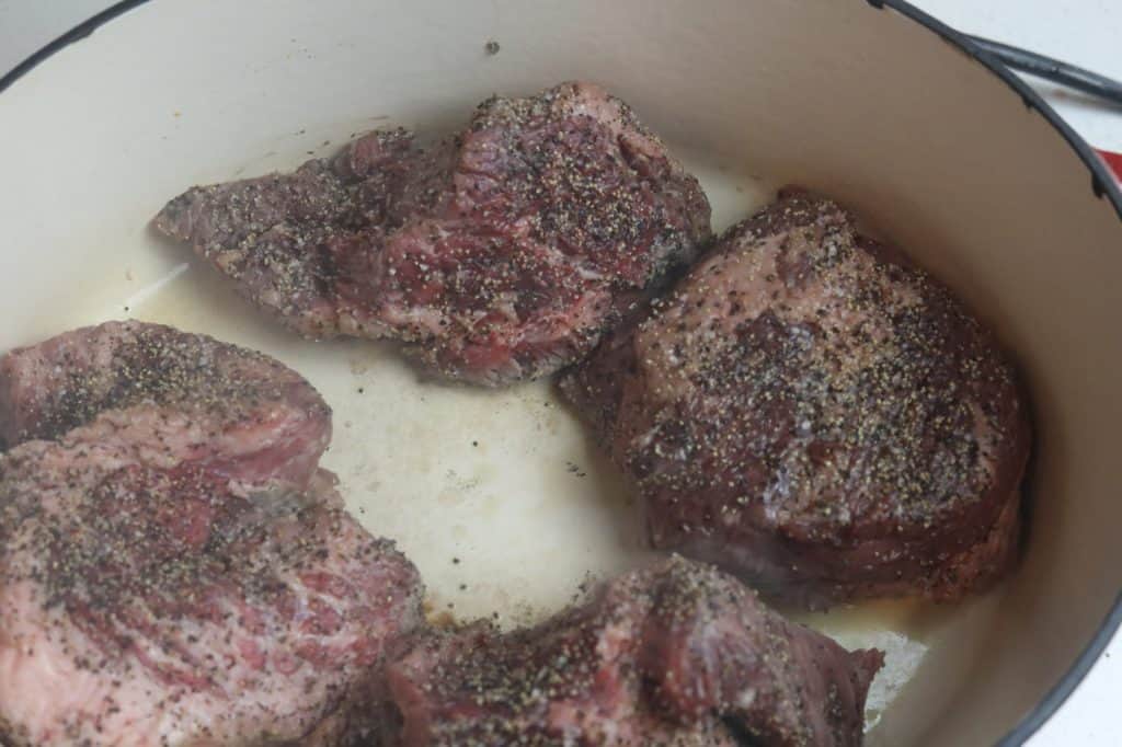 brisket searing in pan