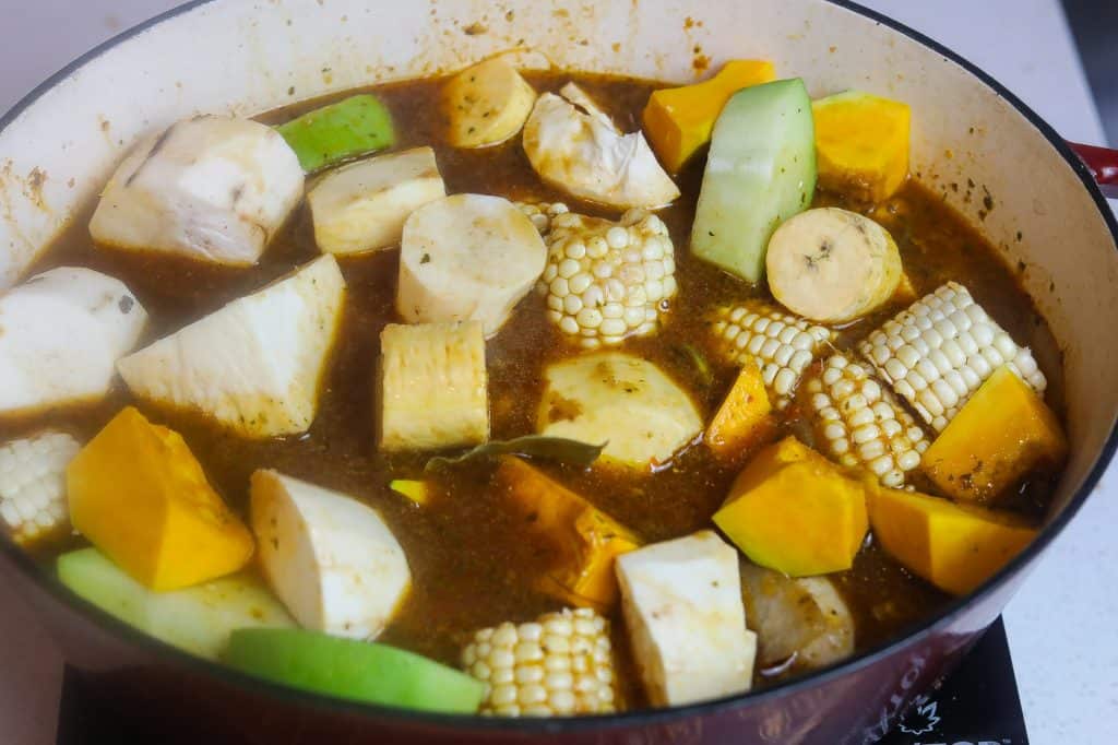 vegetables cooking in broth