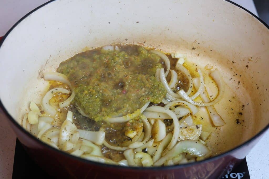 sofrito plus onions in a pot