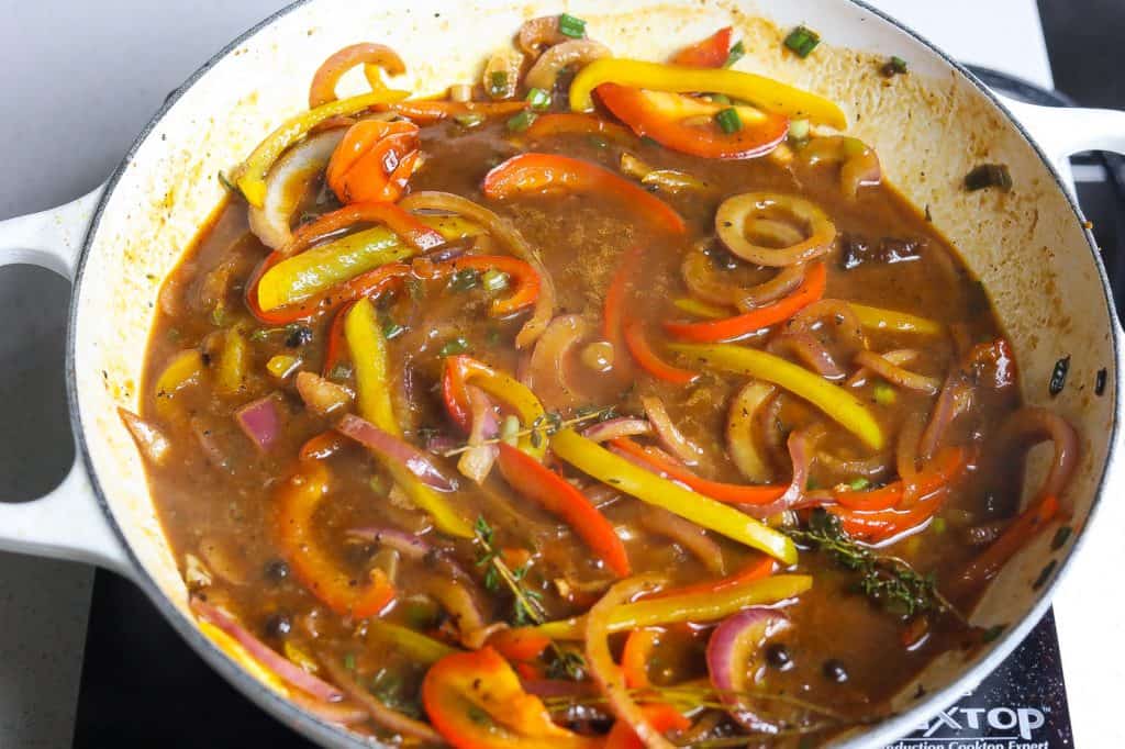 sauce in pot with peppers