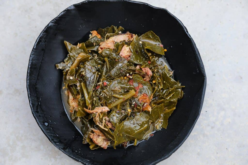 collard greens with smoked turkey in a bowl