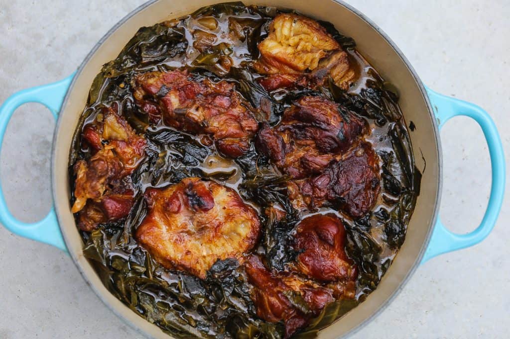 collard greens with smoked turkey in a bowl