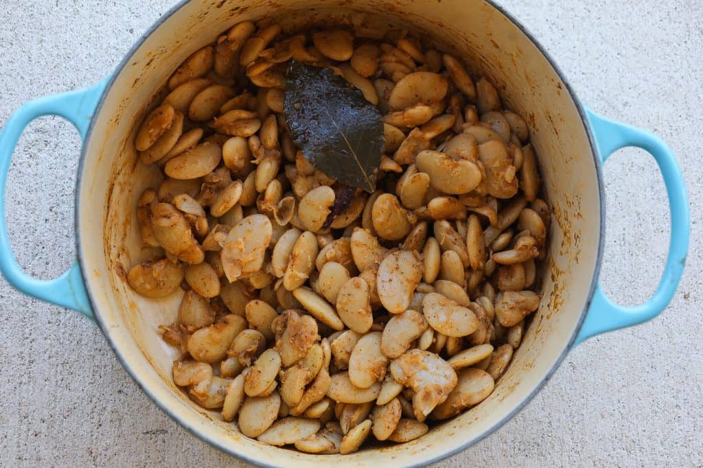 lima beans in large pot