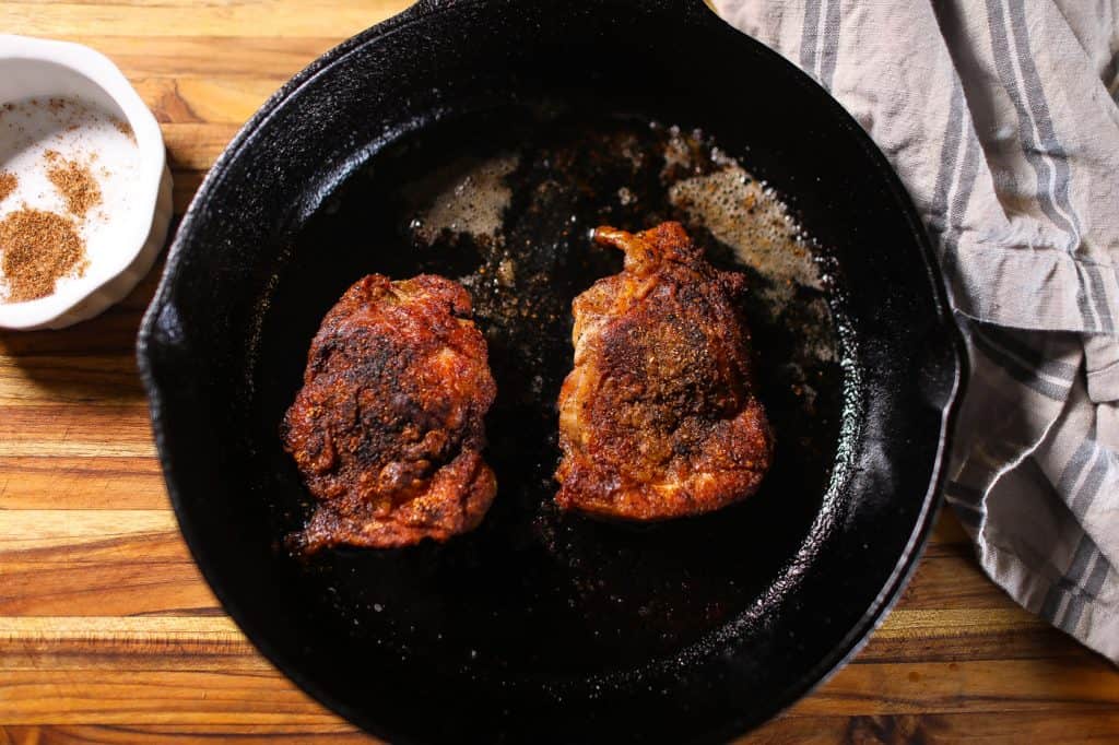 Chicken thighs in cast iron skillet