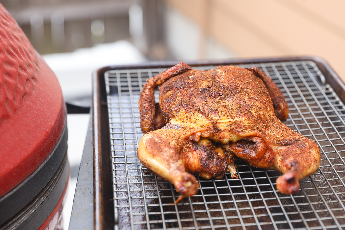 whole smoked chicken on wire rack