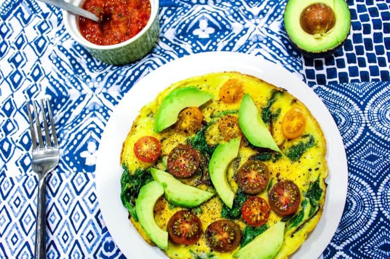 Open Faced spinach and avocado Omelet