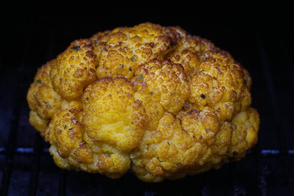 cauliflower smoking on the grill