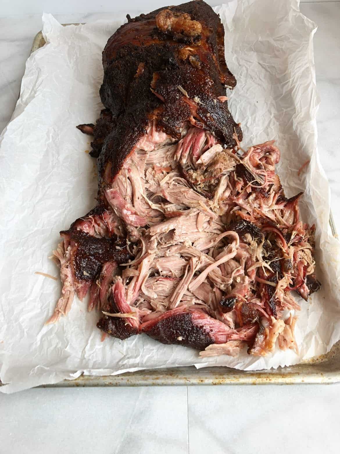 smoked pulled pork tailgating recipe on parchment paper