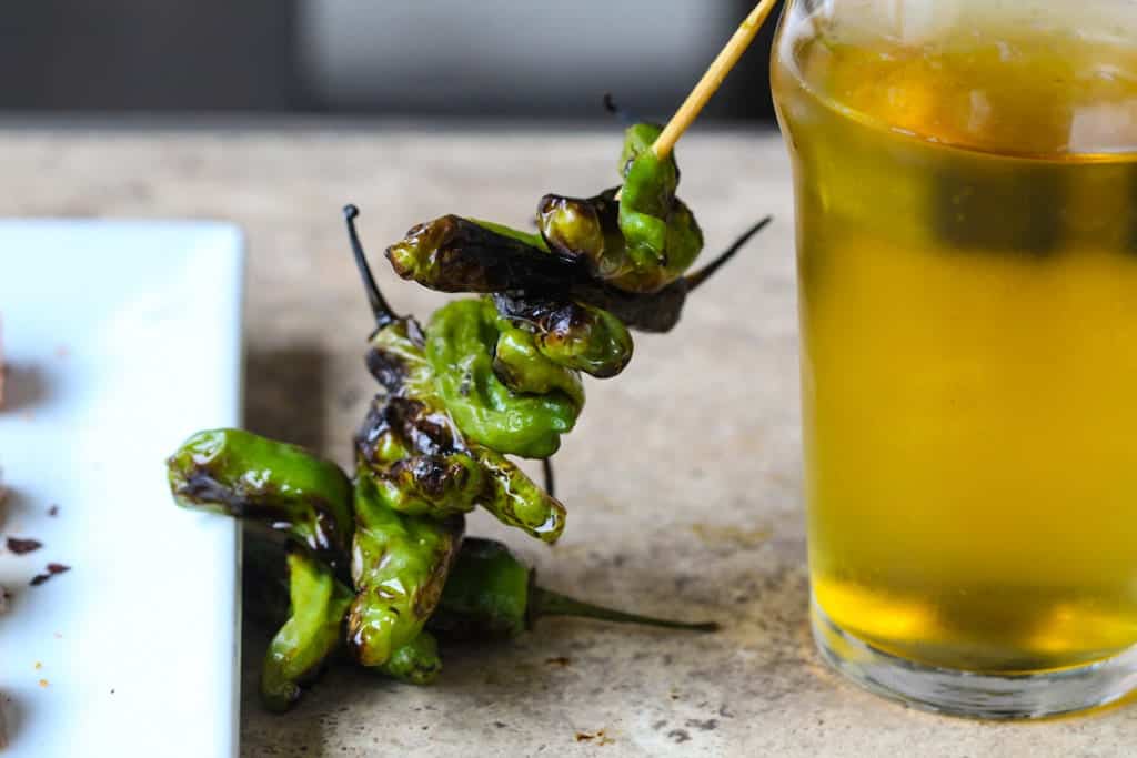 skewered shishito peppers 