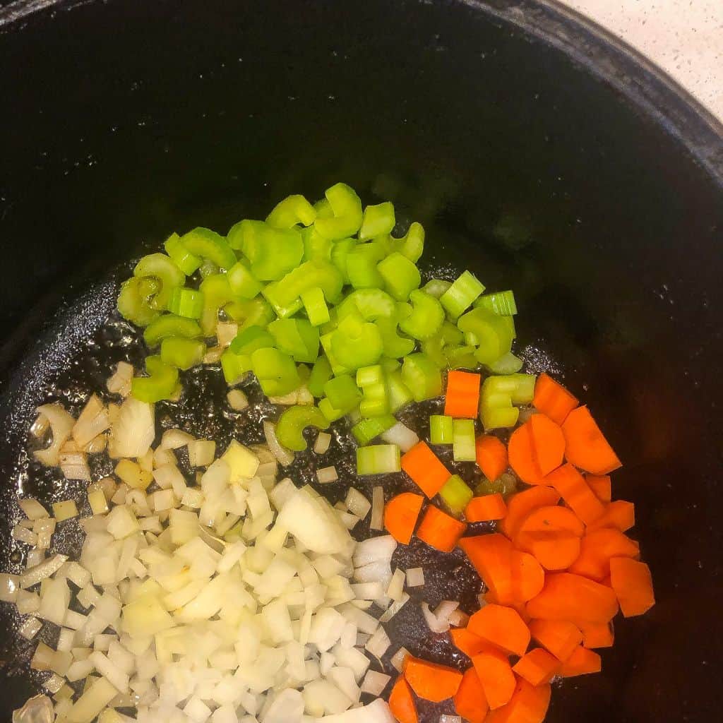 vegetables sauteing in pan