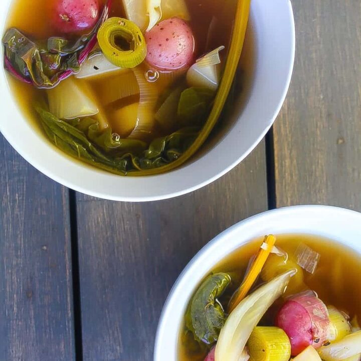 Fennel, Leeks, and new potatoes poached in smokey ginger and lemongrass infused broth
