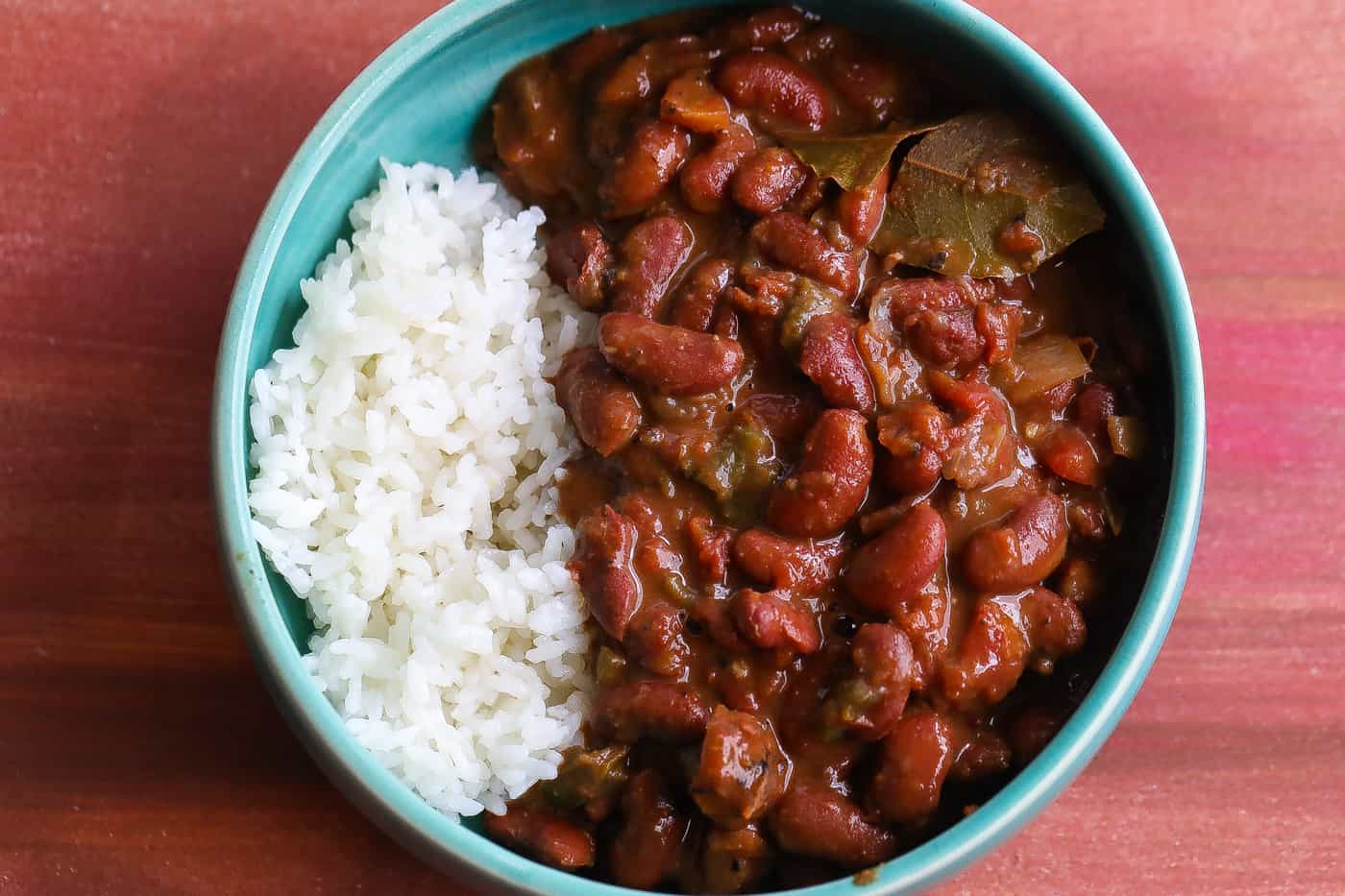 red beans and rice in blue bowl