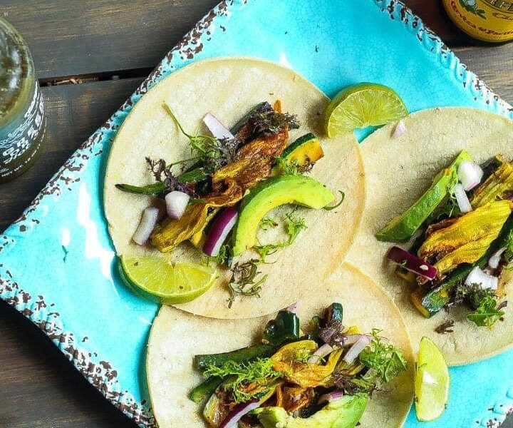 vegan zucchini squash blossom tacos
