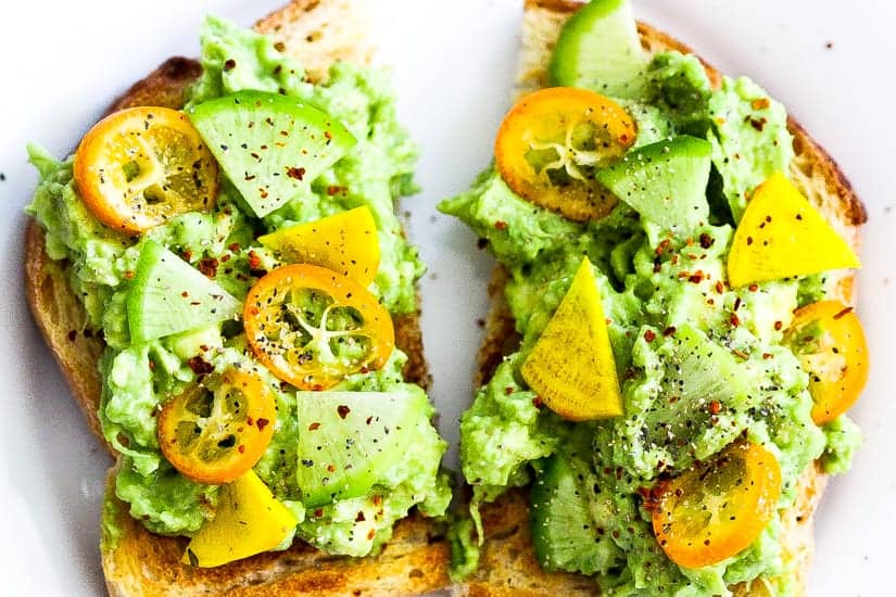 avocado toast topped with beets, radish, and kumquats #avocado #toast www.foodfidelity.com