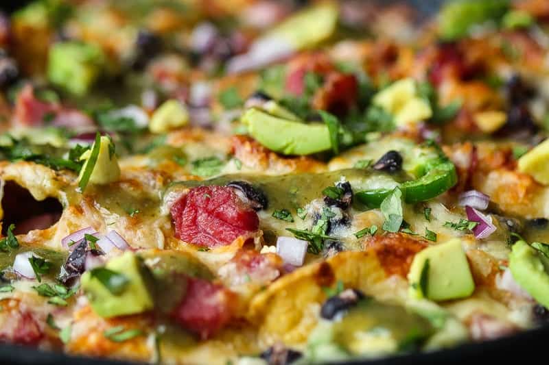 pork nachos with ham hocks in a skillet #nachos #appetizer www.foodfidelity.com