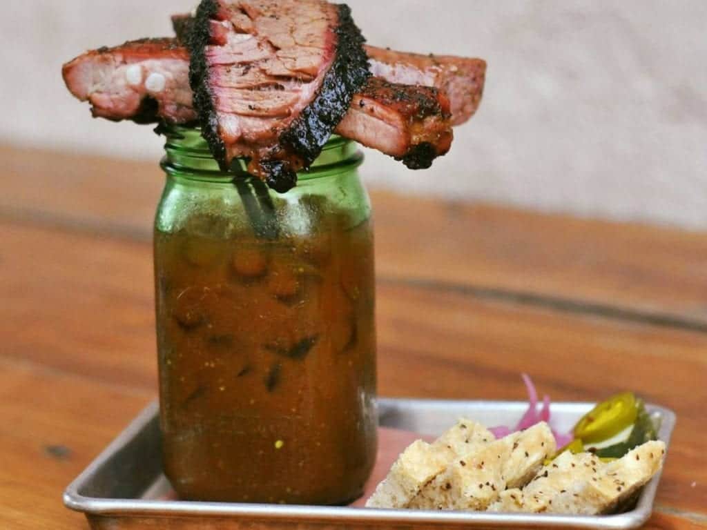 bloody mary garnished with bbq
