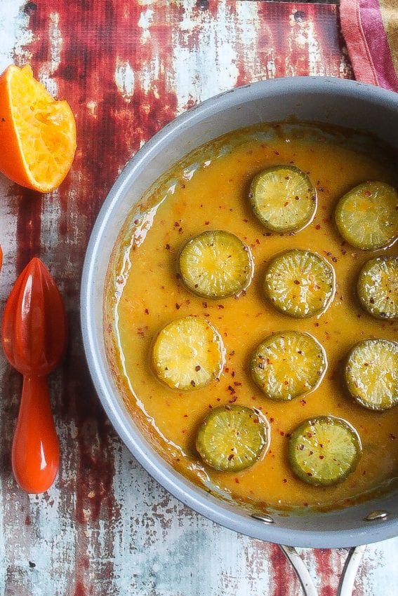 braised daikon radishes in orange juice