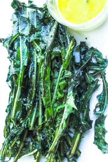 grilled bitter greens on a platter