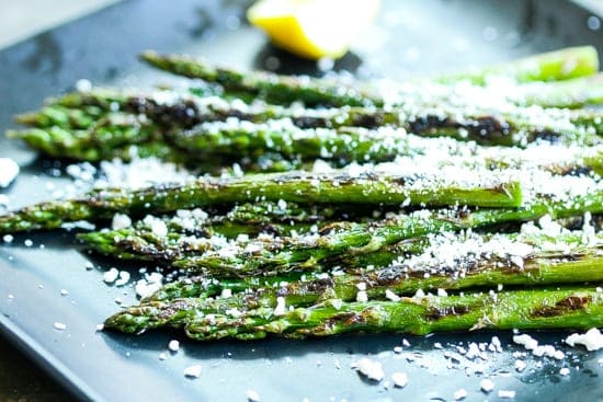 grilled asparagus with cotija cheese topping