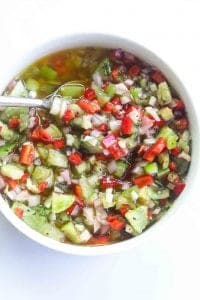 basil tomatillo sauce in a white bowl