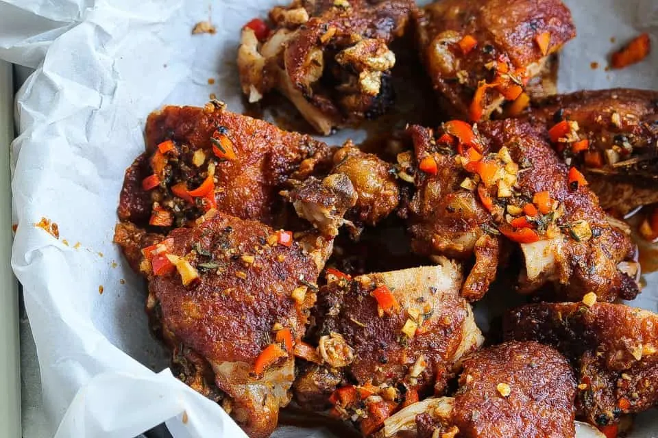 naked fried chicken with spicy vinaigrette