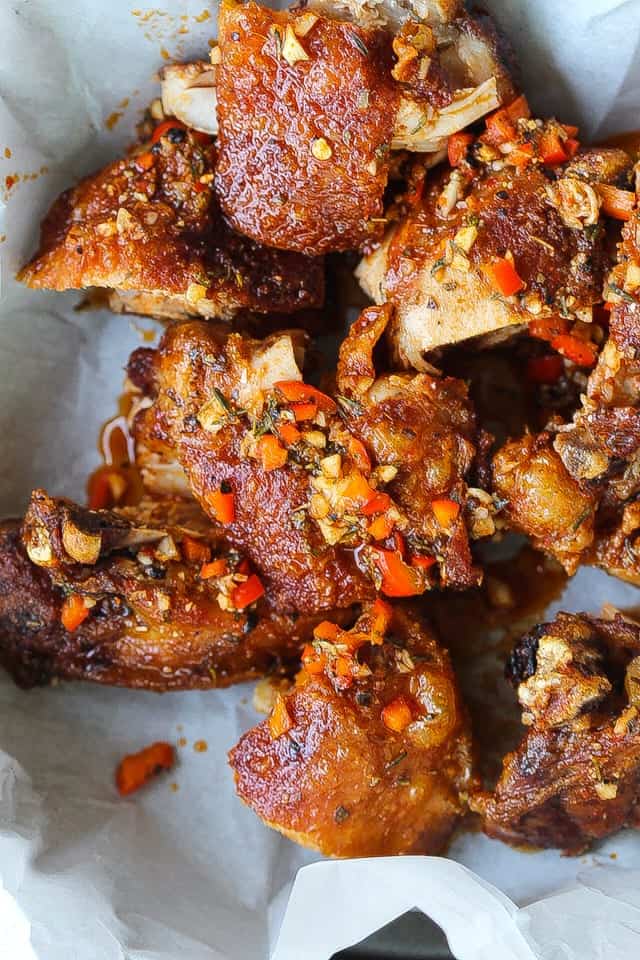 naked gluten-free fried chicken with spicy vinaigrette