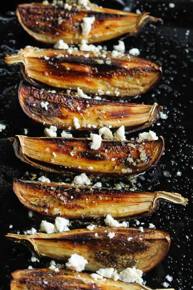 roasted eggplant on a pan