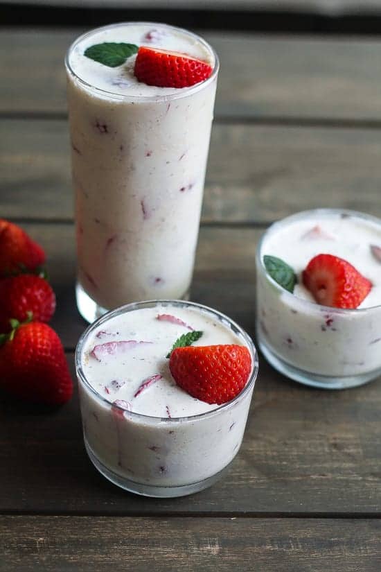 Mexican strawberries and cream aka Fresas Con Crema dessert in a glass