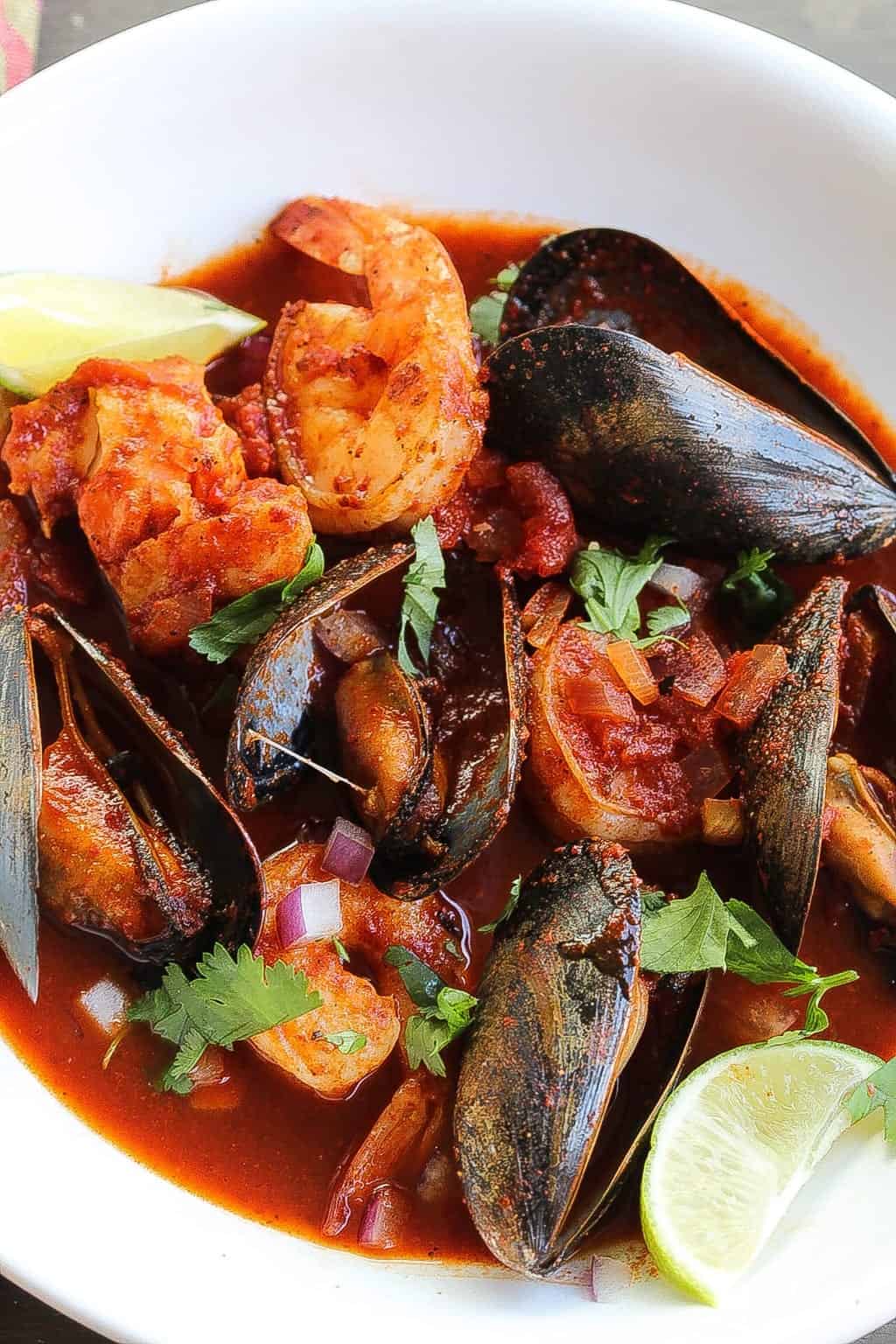 mexican seafood stew in a bowl