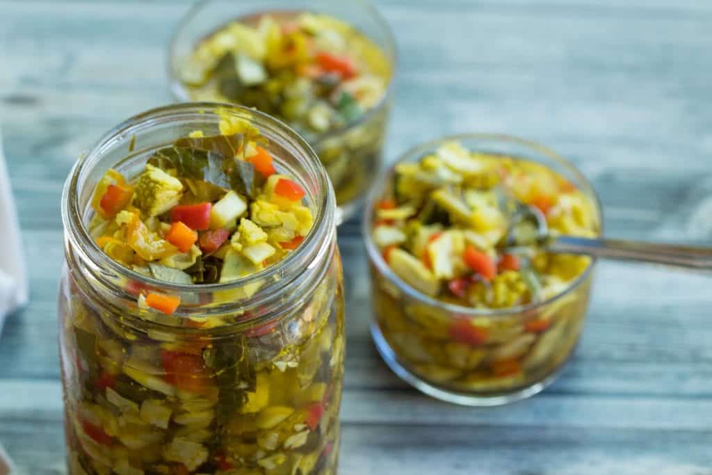 chow chow recipe in a mason jar