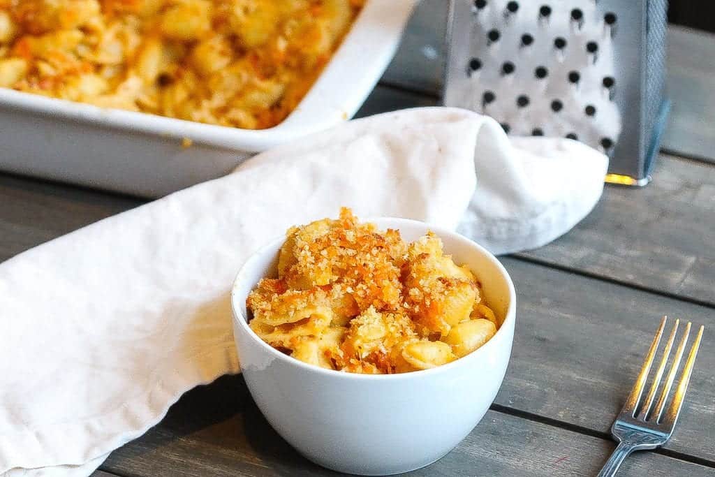 Baked mac and cheese in a bowl