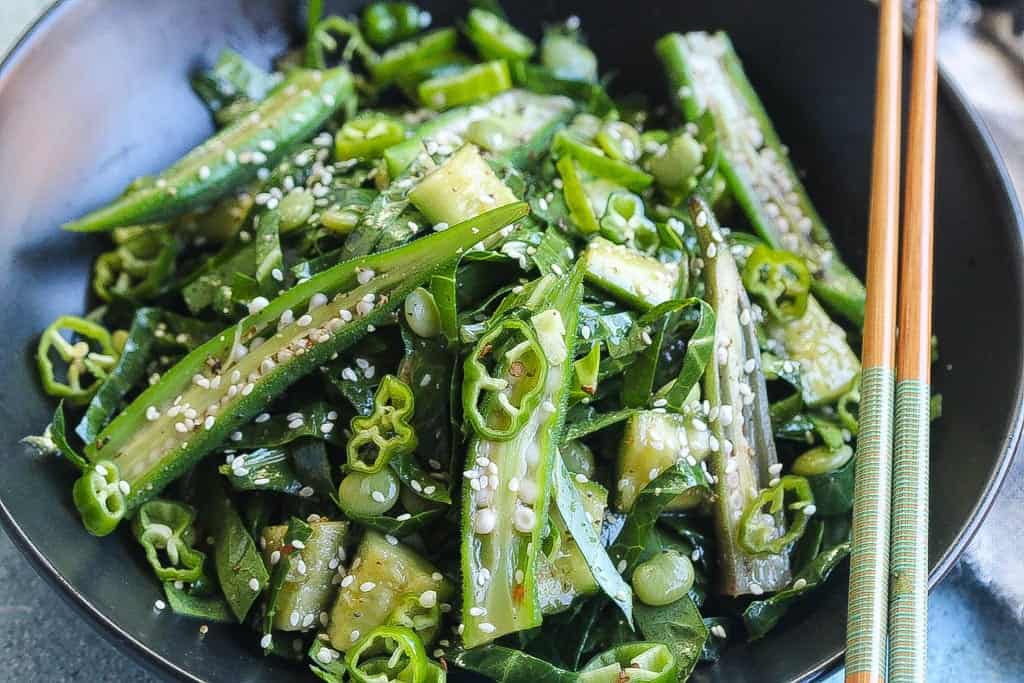 collard greens recipe with okra, cucumbers, and lima beans