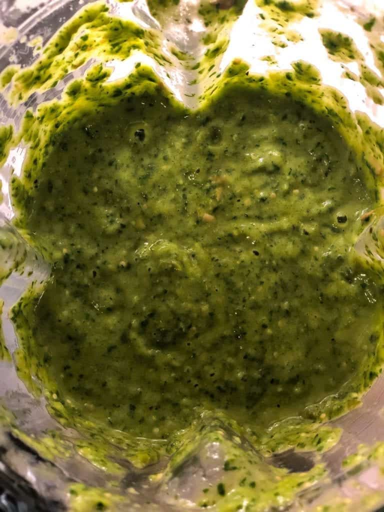 healthy collard greens recipe for salsa verde in a large jar