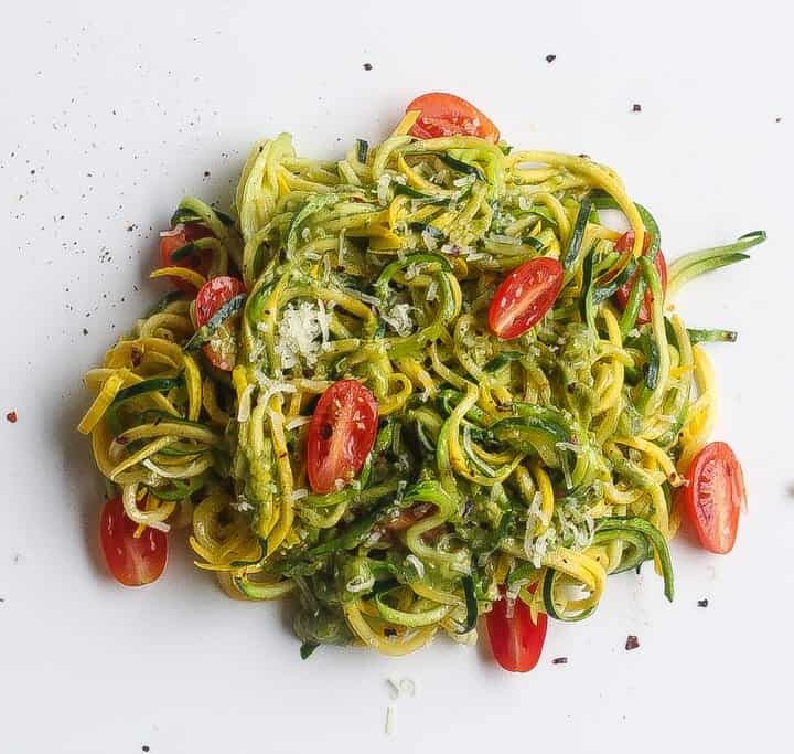 zucchini noodles on white plate