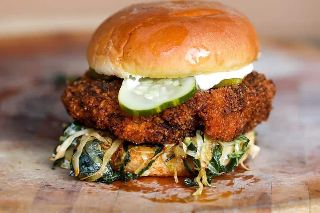 hot shrimp sandwich (ebi katsu) on a cutting board