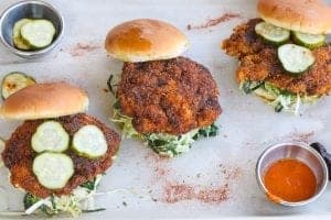 3 hot shrimp sandwiches (ebi katsu) on parchment paper